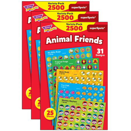 TREND ENTERPRISES Animal Friends superSpots® Stickers Variety Pack, 2500/Pack, PK3 T46915